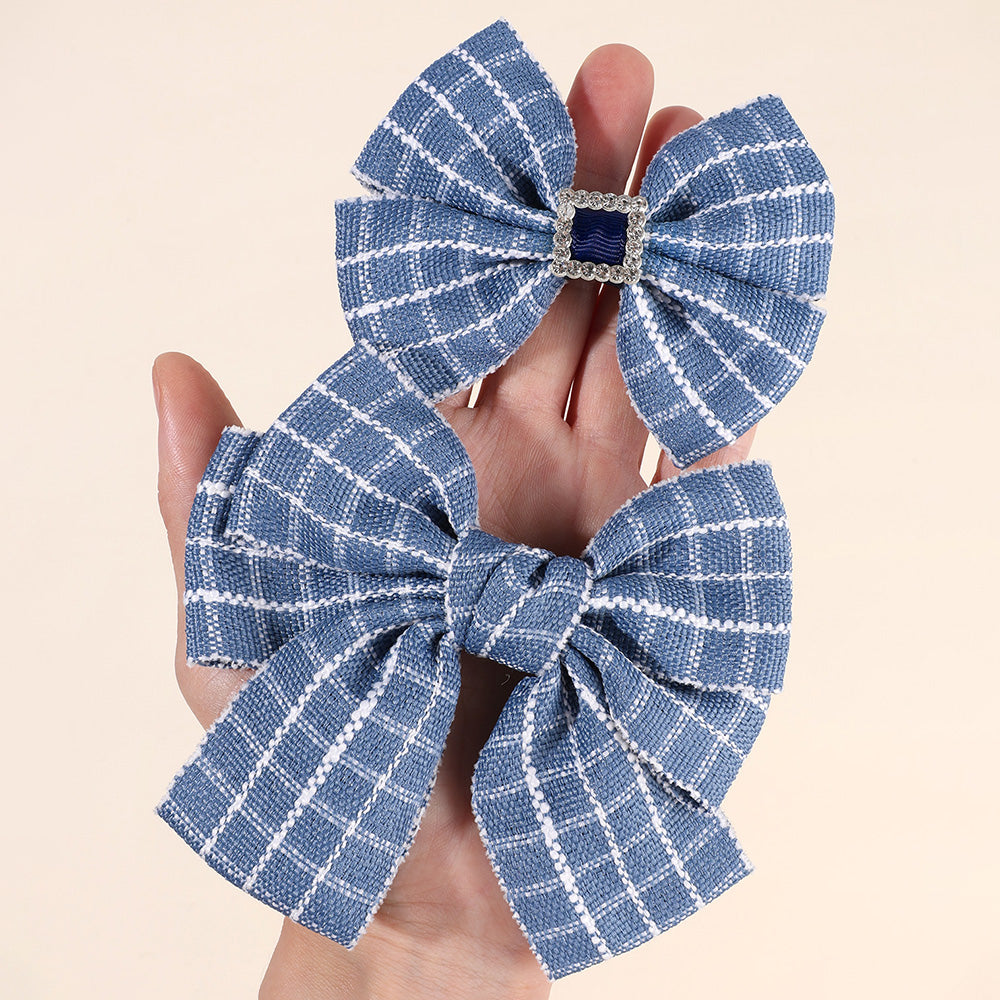 Check Fabric Barratter with Sparkly Rhinetsone Hair Clip