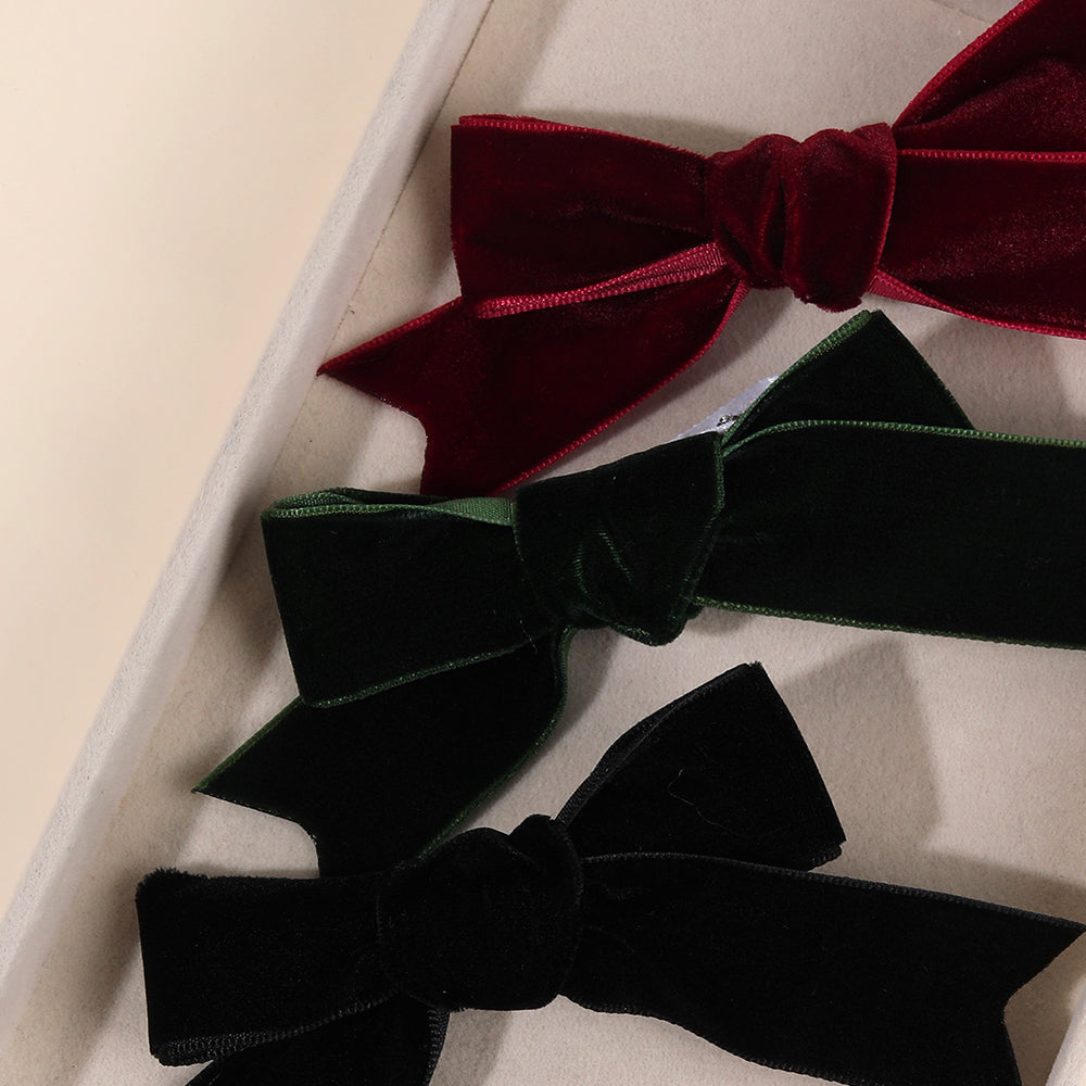 CN 6PCS Solid Color Velvet Boutique Hair Bow Clip