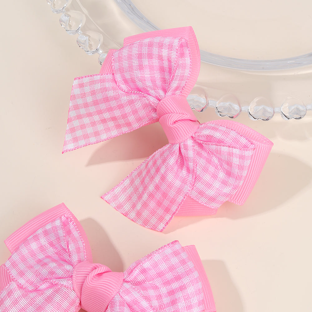 2Pcs Fabric Checked Hair Bow Clip Girls Plaid Hair Clip Kids