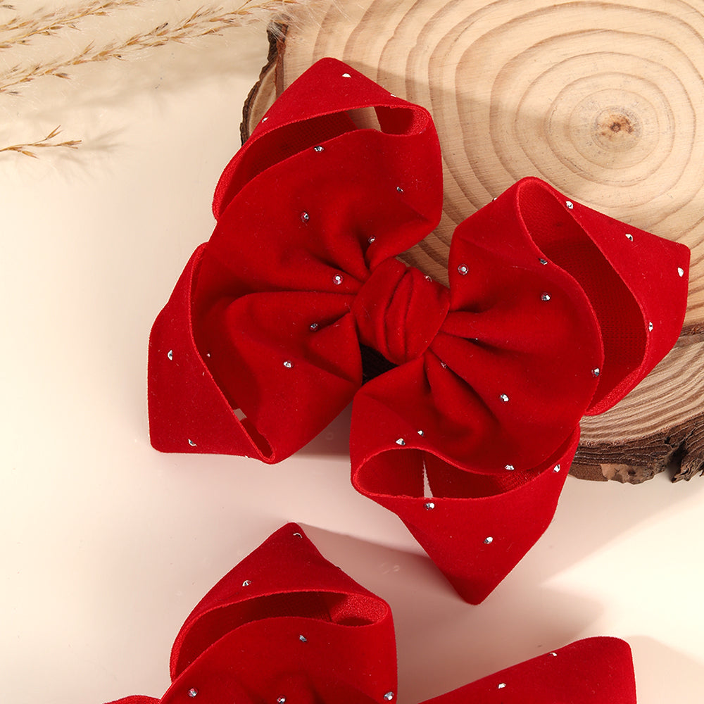 2Pcs Large Velvet Hair Bow with Sparkly Rhinestone Hair Clip Girls