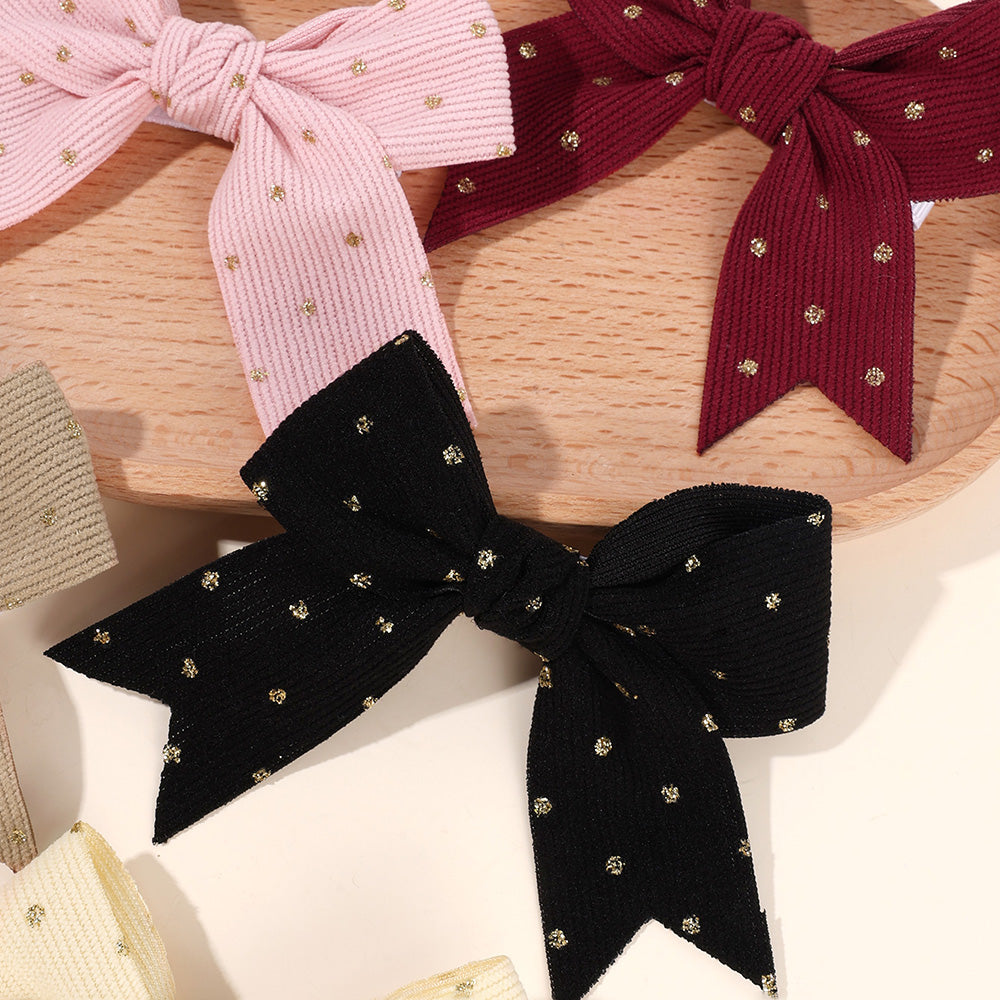 10PCS Solid Color Fabric Bow Gold Polka Hair Bow Clip for Girls