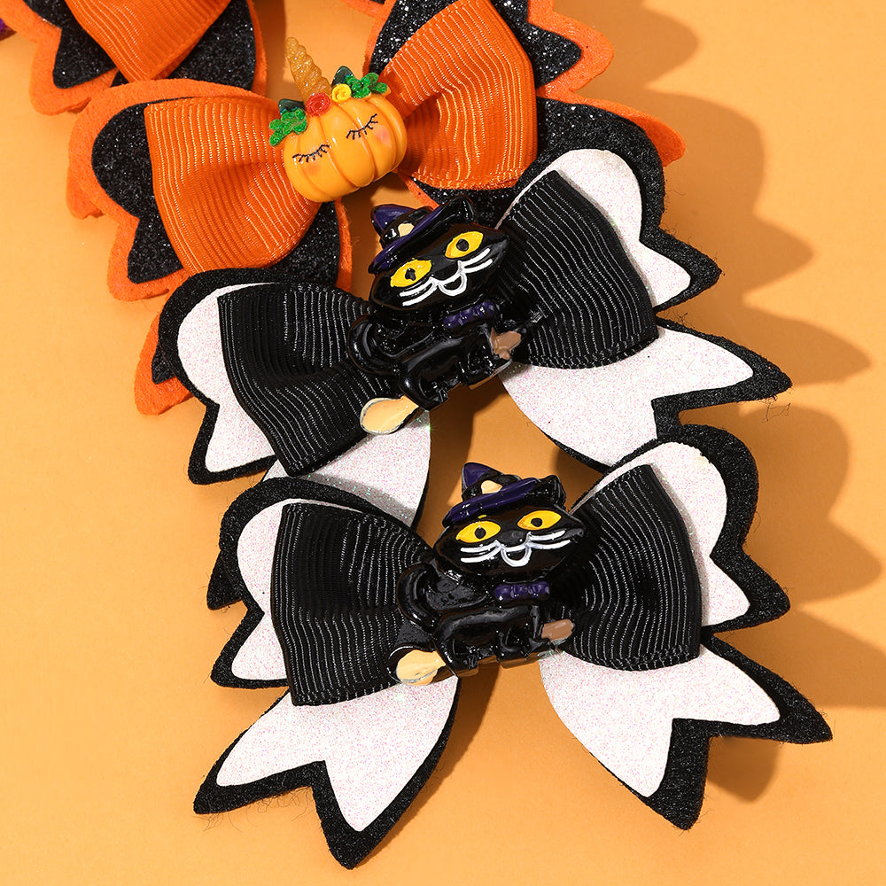 2Pcs Halloween Gorsgrain Ribbon Hair Bow Clip  Cartoon Glittter Halloween Hair Clip