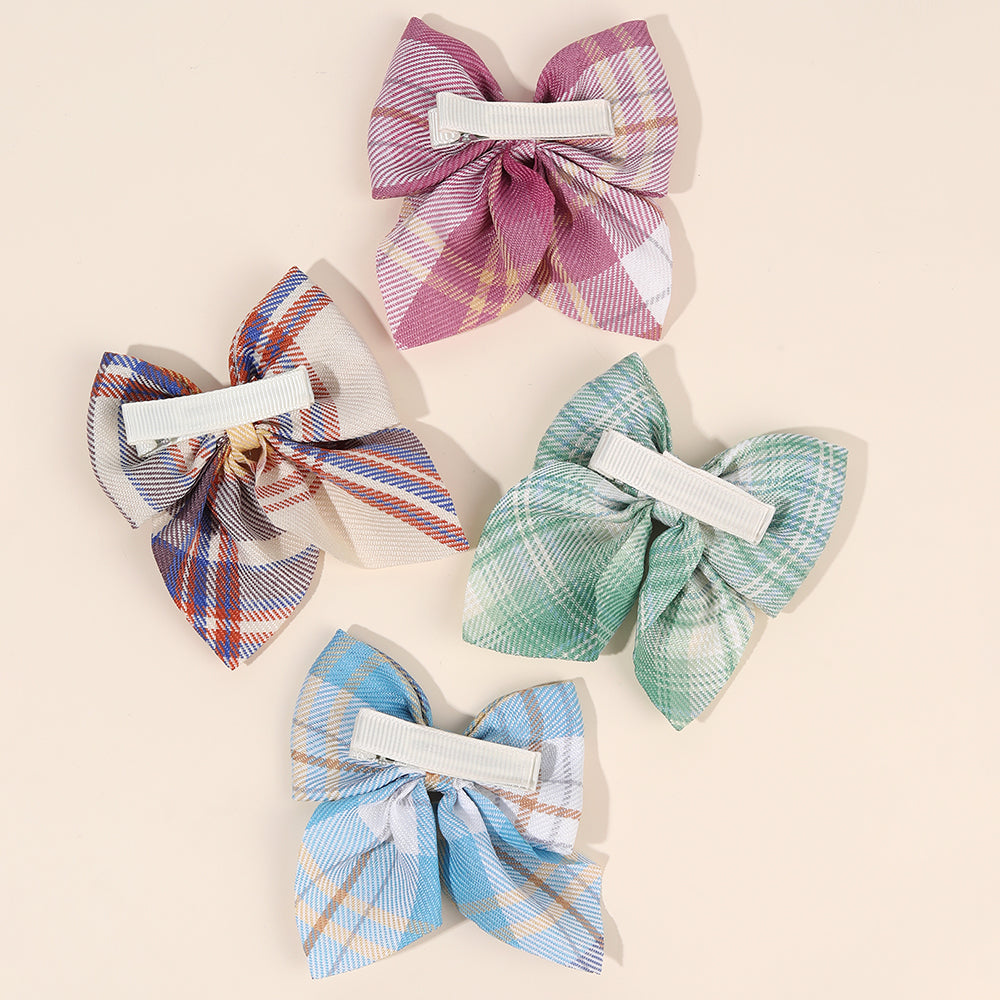8PCS Girls Check Fabric Hair Bow Clip
