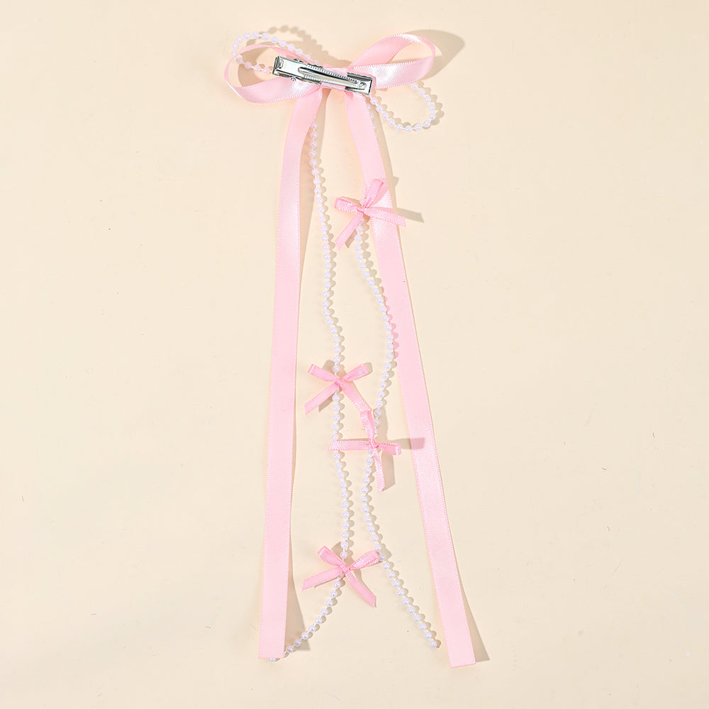 Korean Satin Long Tails Hair Clip with Bead Long Tails Hair Pins Women Girls