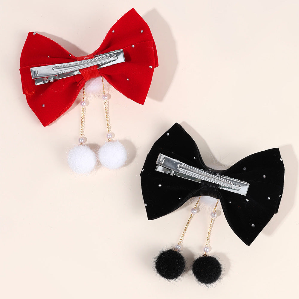 CN 4PCS Velvet Hair Bow Clip with Sparkly Rhinetone Clip Girls