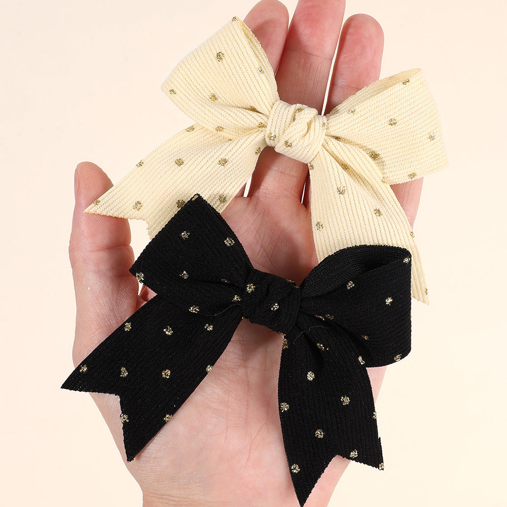 10PCS Solid Color Fabric Bow Gold Polka Hair Bow Clip for Girls