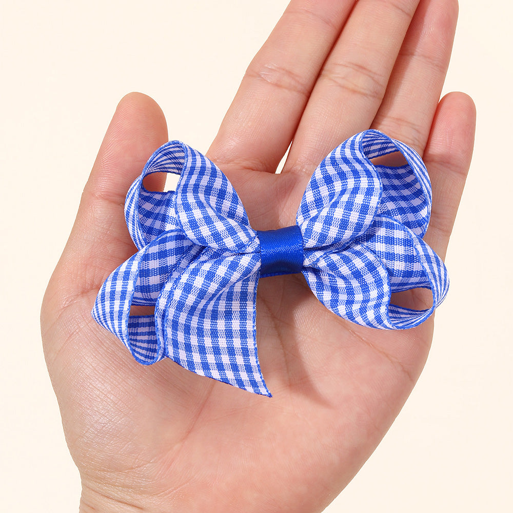9PCS Ribbon Checked Boutique Hair Bow Set for Girls