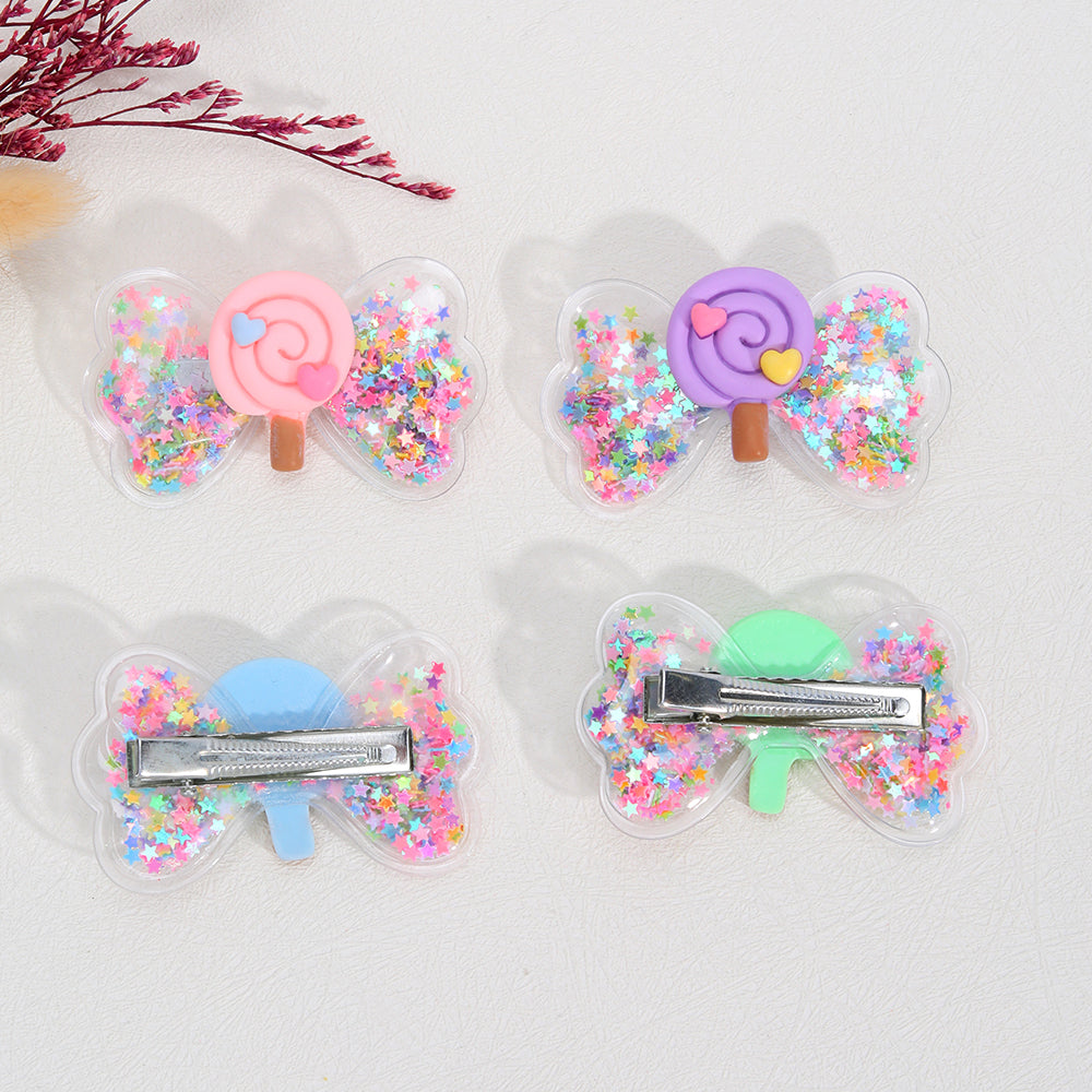4Pcs PVC Shaker Hair Bows Clips with Lollipop