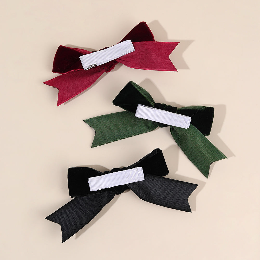 CN 6PCS Solid Color Velvet Boutique Hair Bow Clip
