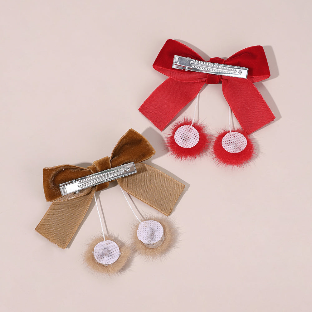 10PCS Mutli Solid Colors Velvet Hair Bow Clip Ball Tassel Hair Clip