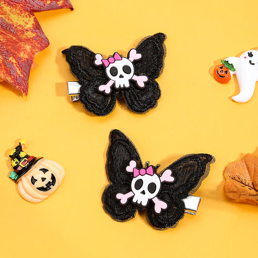 2PCS Cartoon Skull Halloween Butterfly Hair Clips