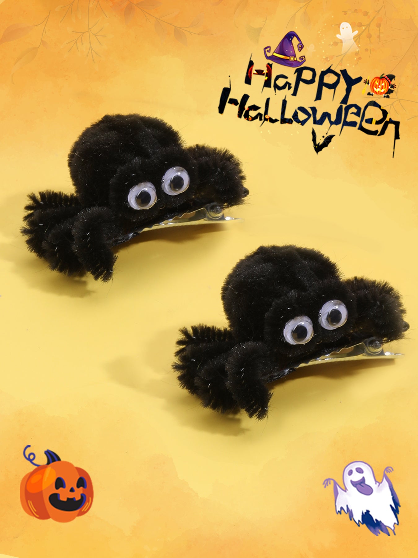 2PCS Halloween Black Spider Hair Clips