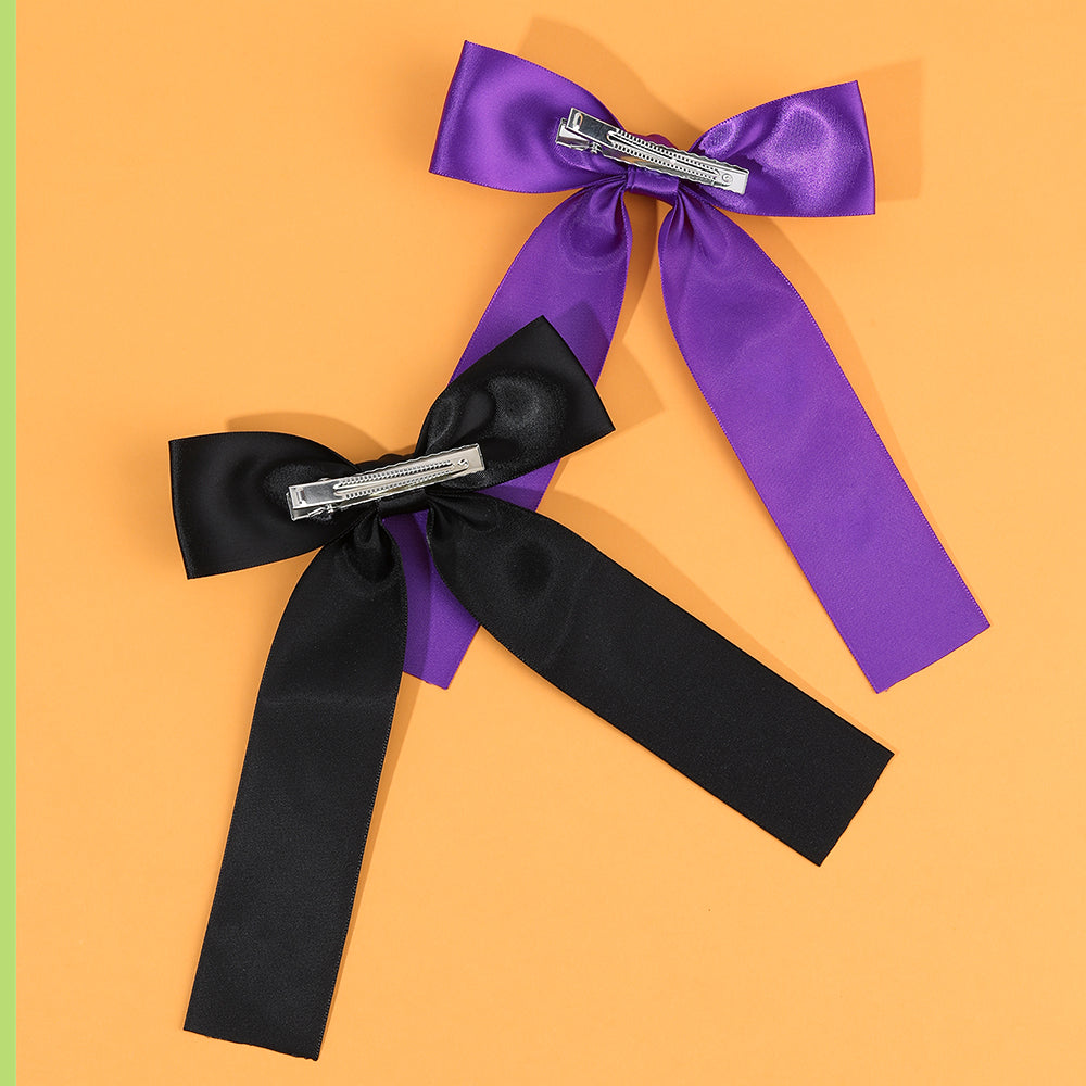2Pcs Satin Print Ghost Halloween Hair Bow Clip