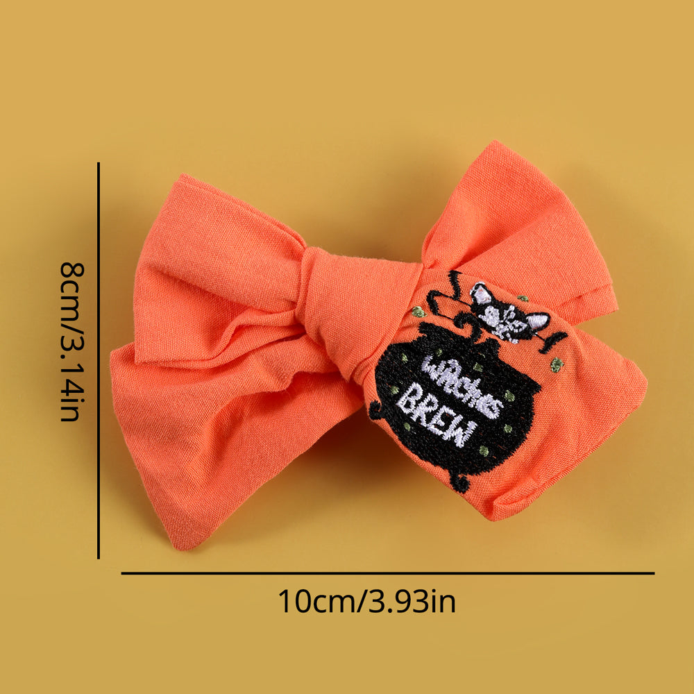 Boutique Fabric Embroidered Handmade Hair Bow Clip Girls Baby Halloween Hair Clip