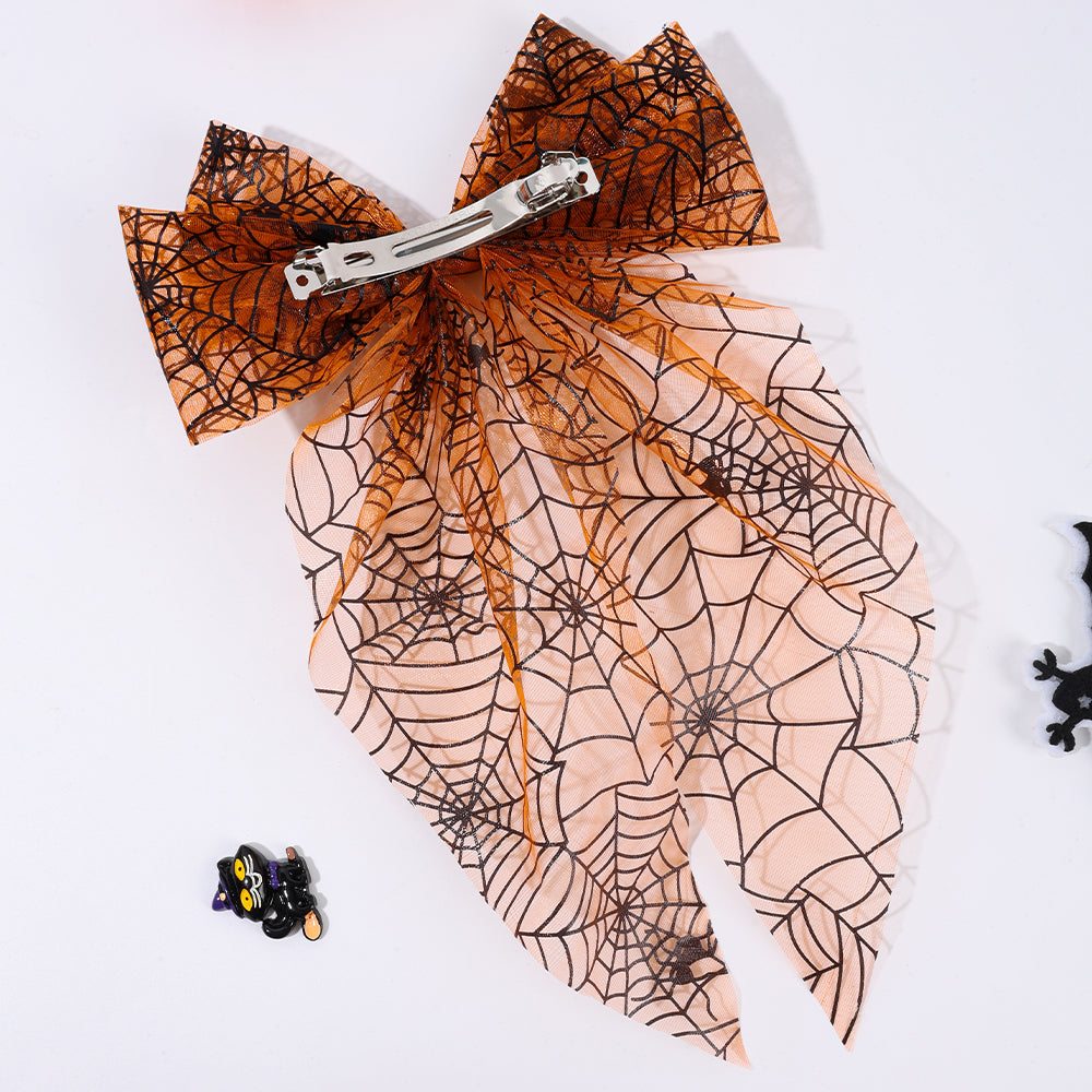 Halloween Large Mesh Long Tails Hair Bow Clip Satin Hair Clip Girls Halloween Accessories
