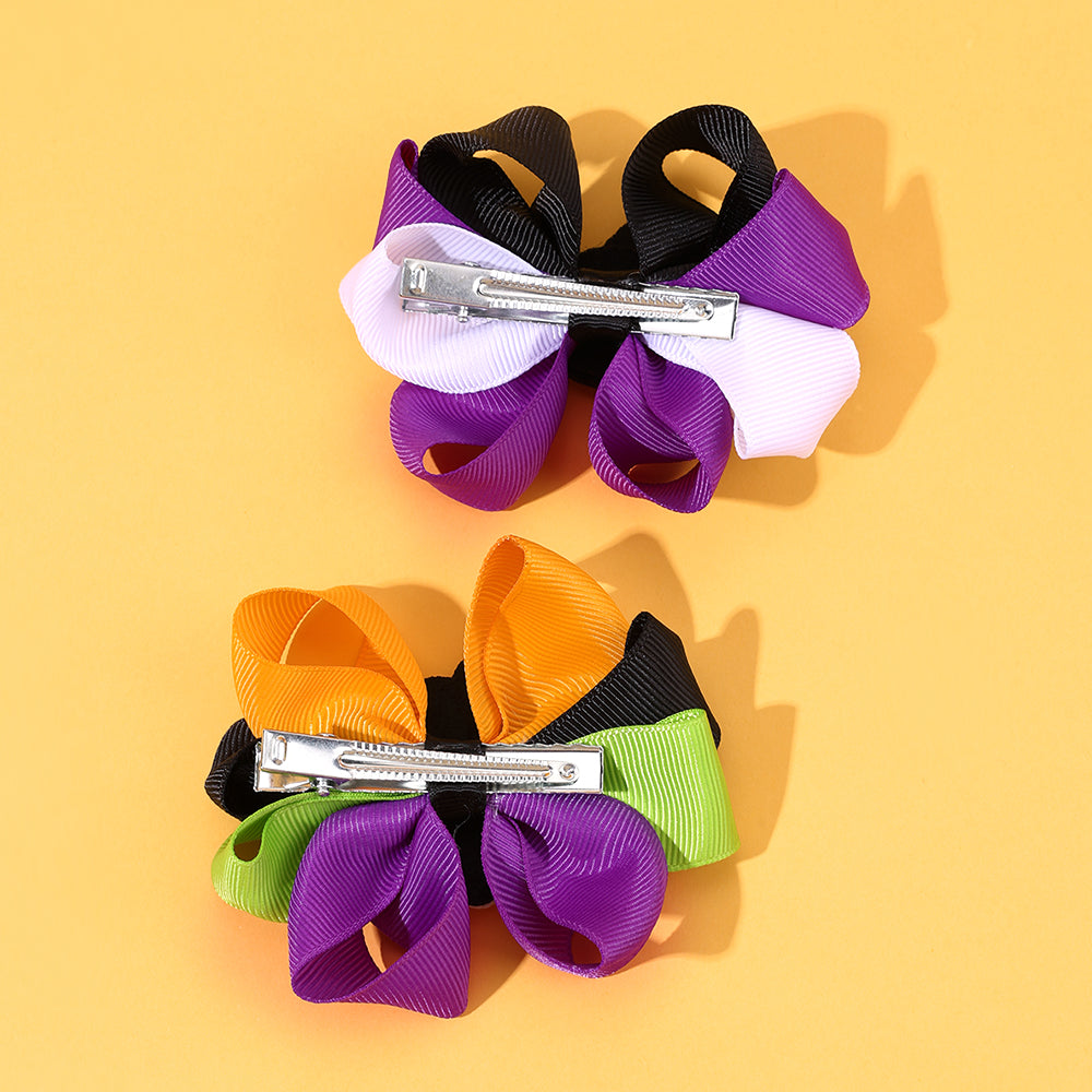 2Pcs Grosgrain Ribbon Hair Bow Clip Halloween Party Hair Clip Girls Kids