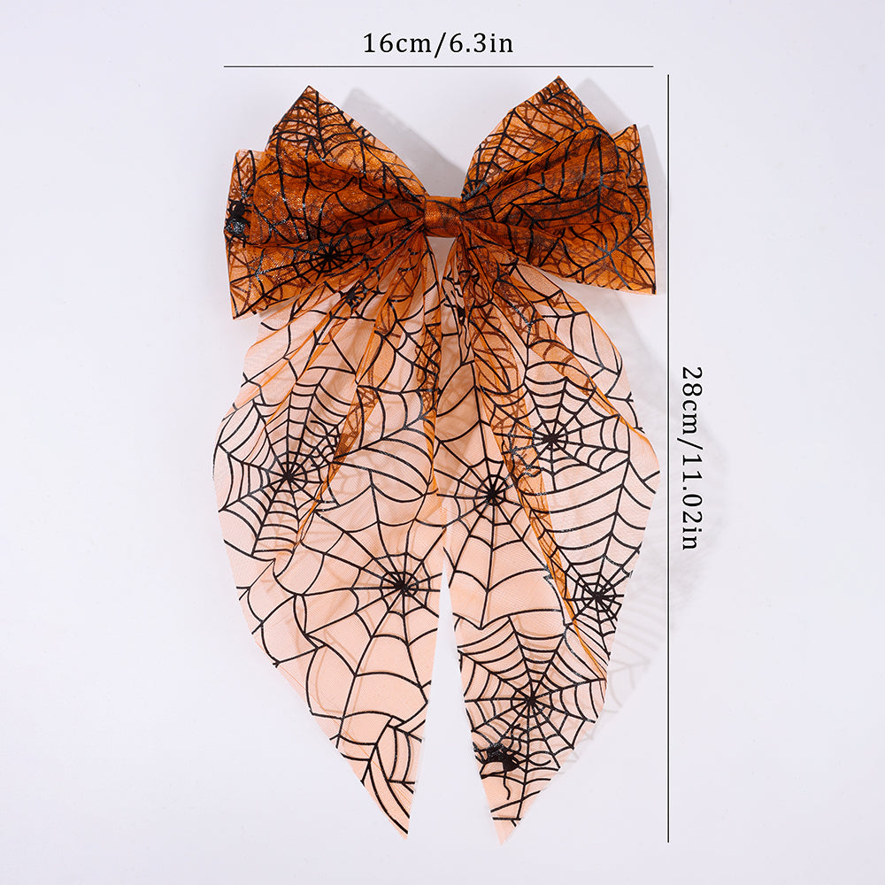Halloween Large Mesh Long Tails Hair Bow Clip Satin Hair Clip Girls Halloween Accessories