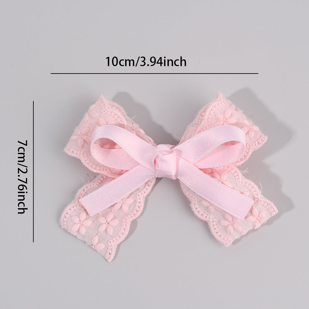 CN 2PCS Solid Color Lace Fabric Hair Bow Clip Girls Toddler