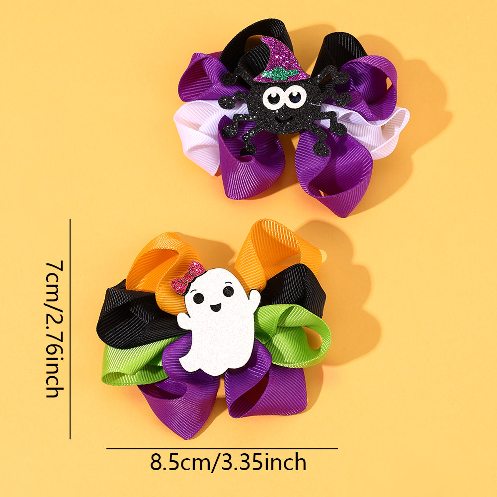 2Pcs Grosgrain Ribbon Hair Bow Clip Halloween Party Hair Clip Girls Kids