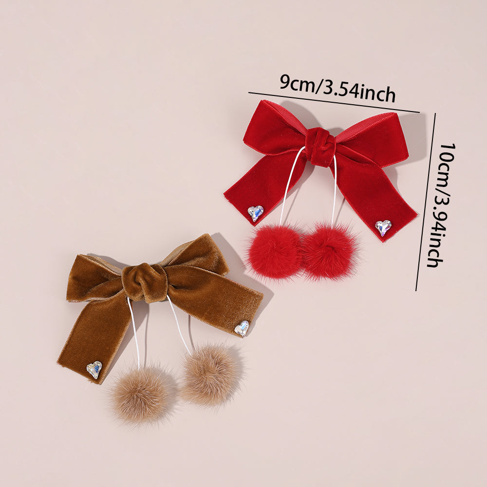 10PCS Mutli Solid Colors Velvet Hair Bow Clip Ball Tassel Hair Clip