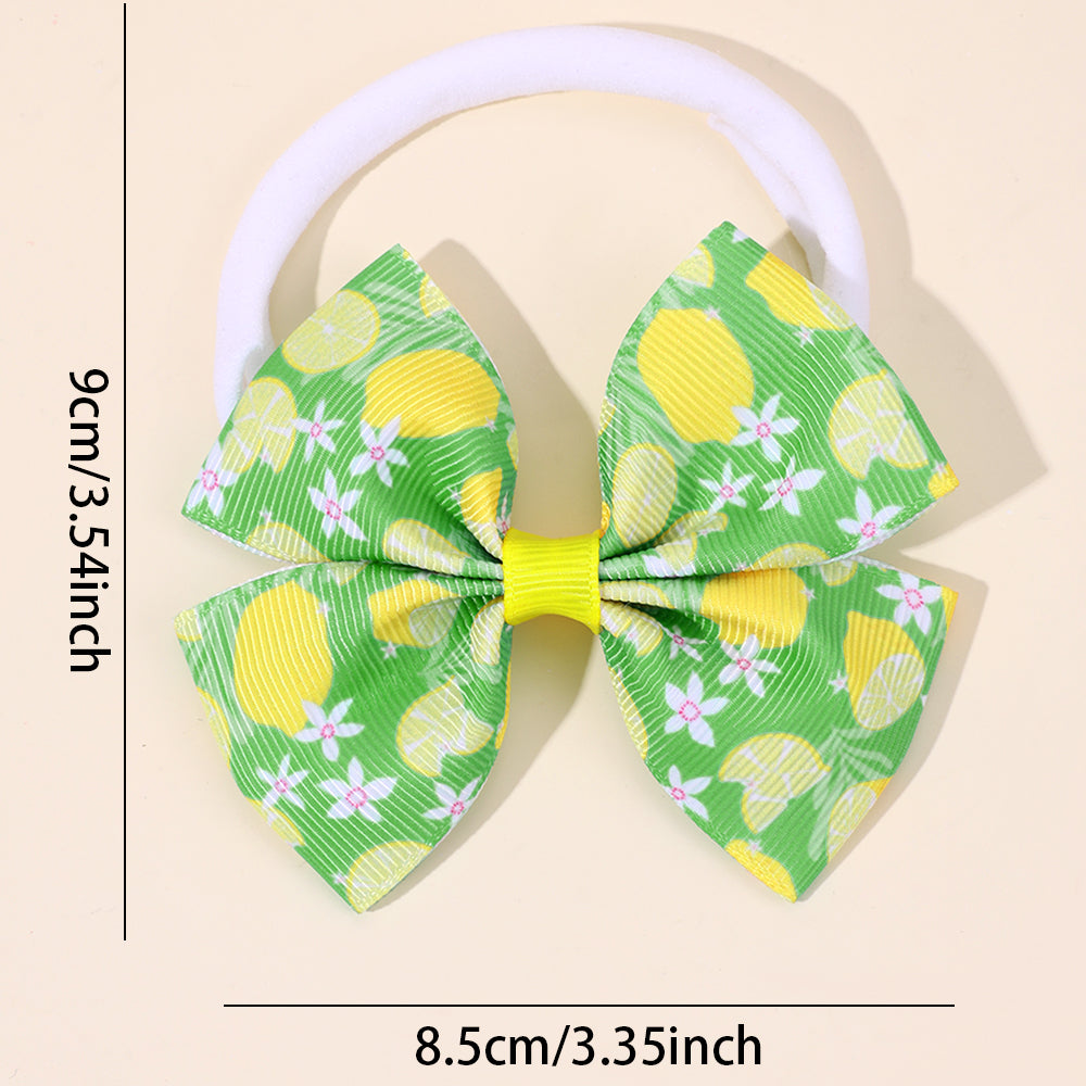 Print Lemon Flower Ribbon Bow Knot Nylon Elastic Headband for Baby Infant Hairband