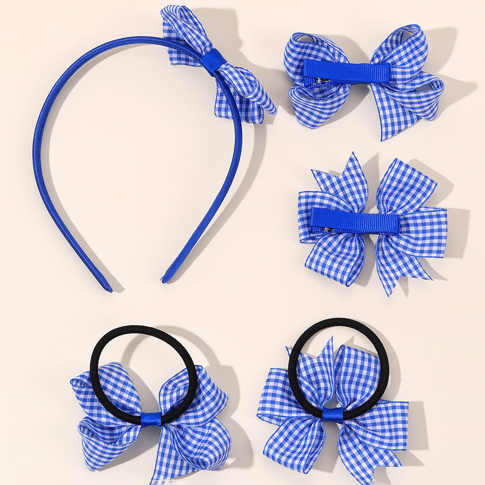 9PCS Ribbon Checked Boutique Hair Bow Set for Girls