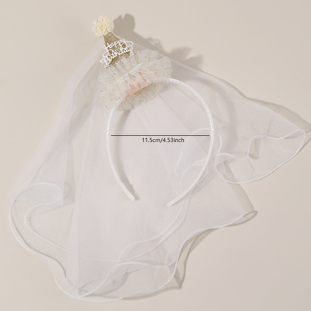 Princess Brithday Crown Party Headband Girls Mesh Veil Hairband