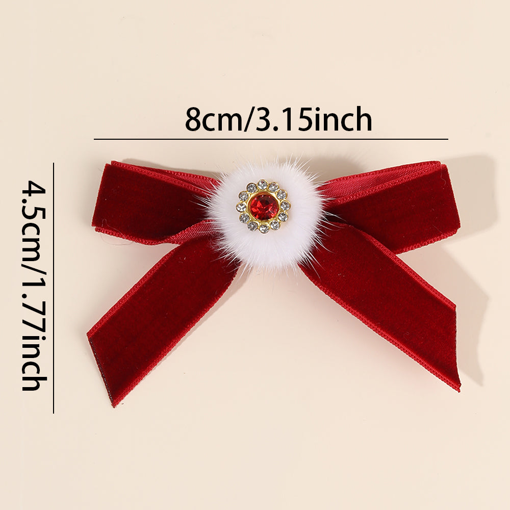 2PCS Velvet Hair Bow Clip Sparkly Rhinestone Hair Pins Girls