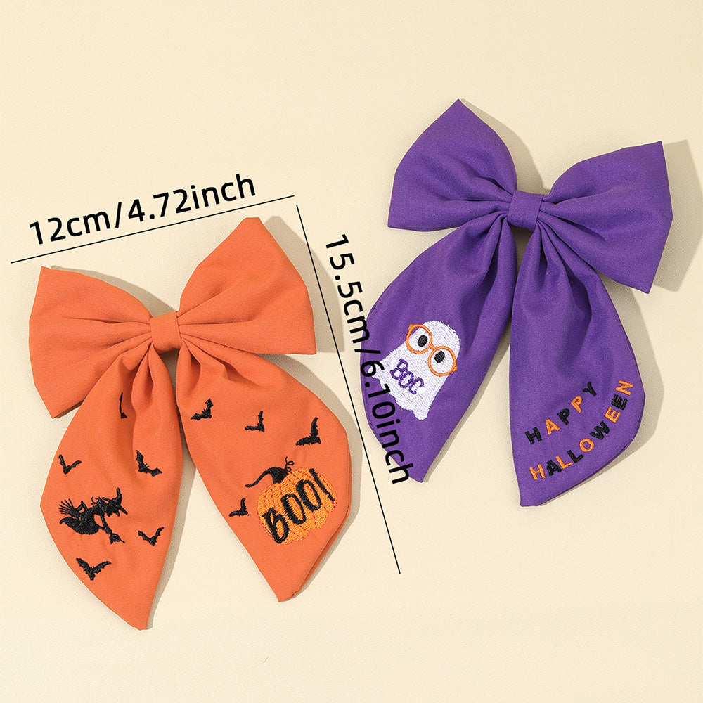 Big Fabric Embroidered Halloween Hair Bow Clip