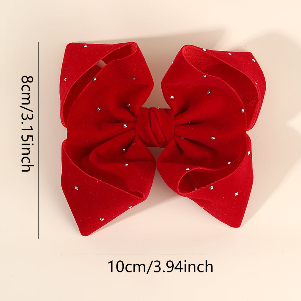 2Pcs Large Velvet Hair Bow with Sparkly Rhinestone Hair Clip Girls