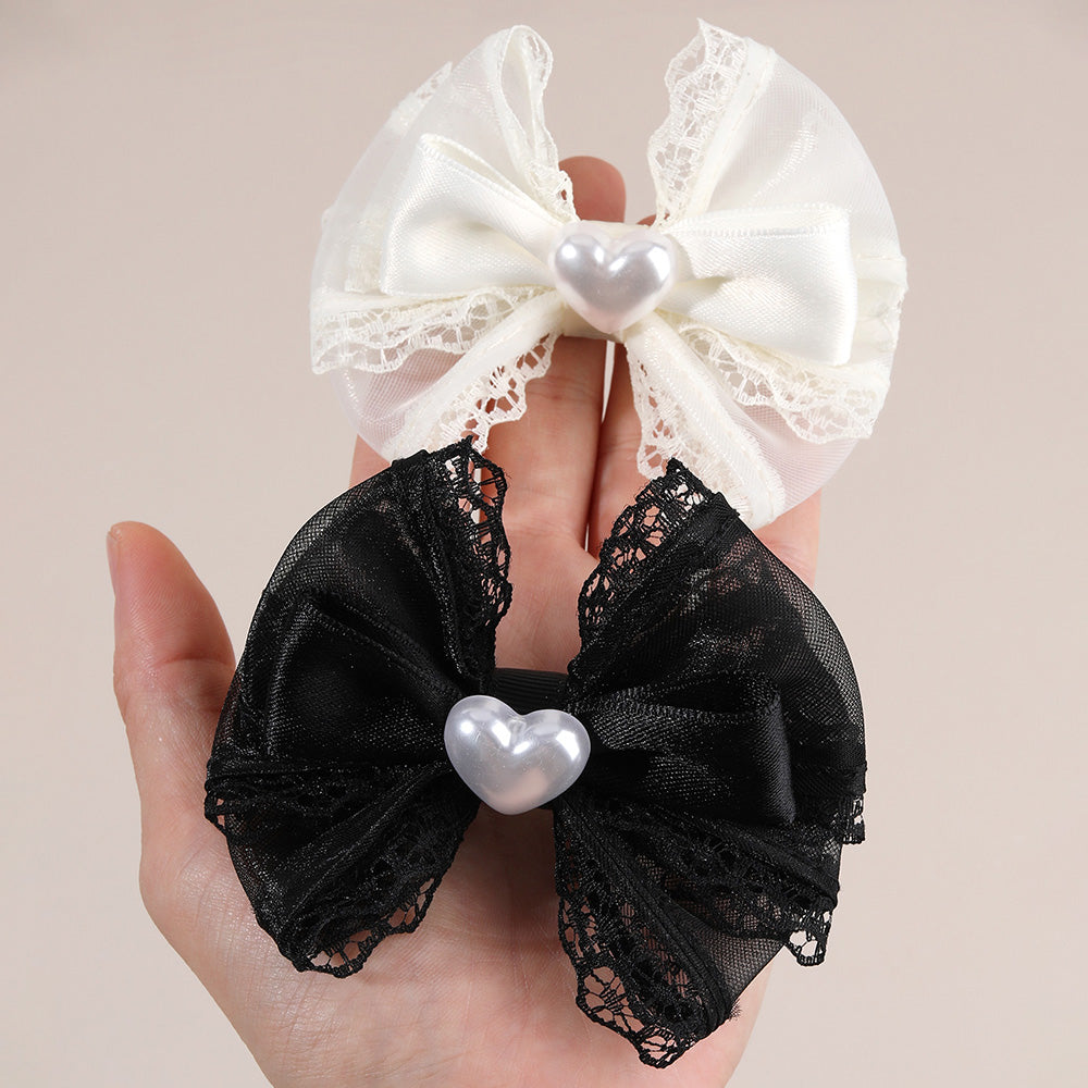 2Pcs Lace Boutique Hair Bow Clip Toddler Girls