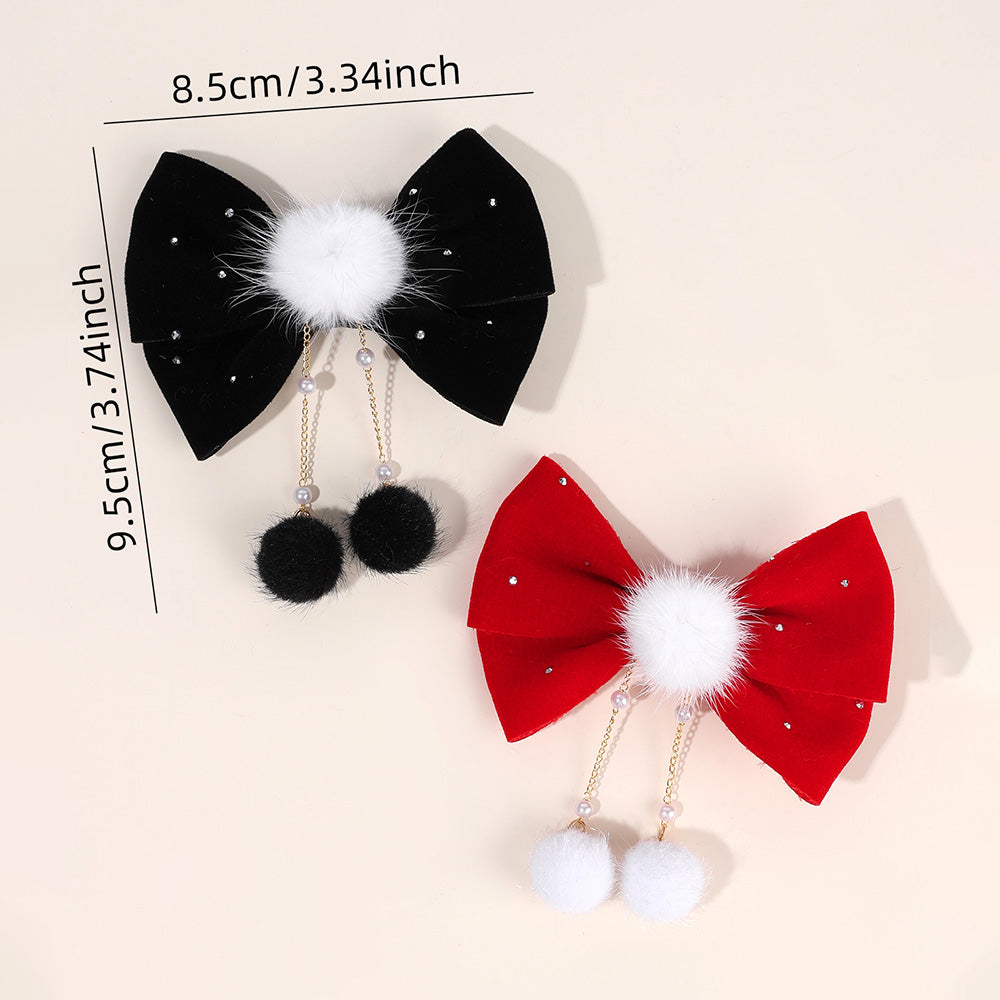 CN 4PCS Velvet Hair Bow Clip with Sparkly Rhinetone Clip Girls