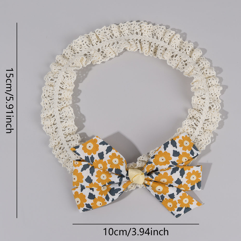 2Pcs Lace Elastic Hairband Baby Print Flower Bow Knot Infant Headband