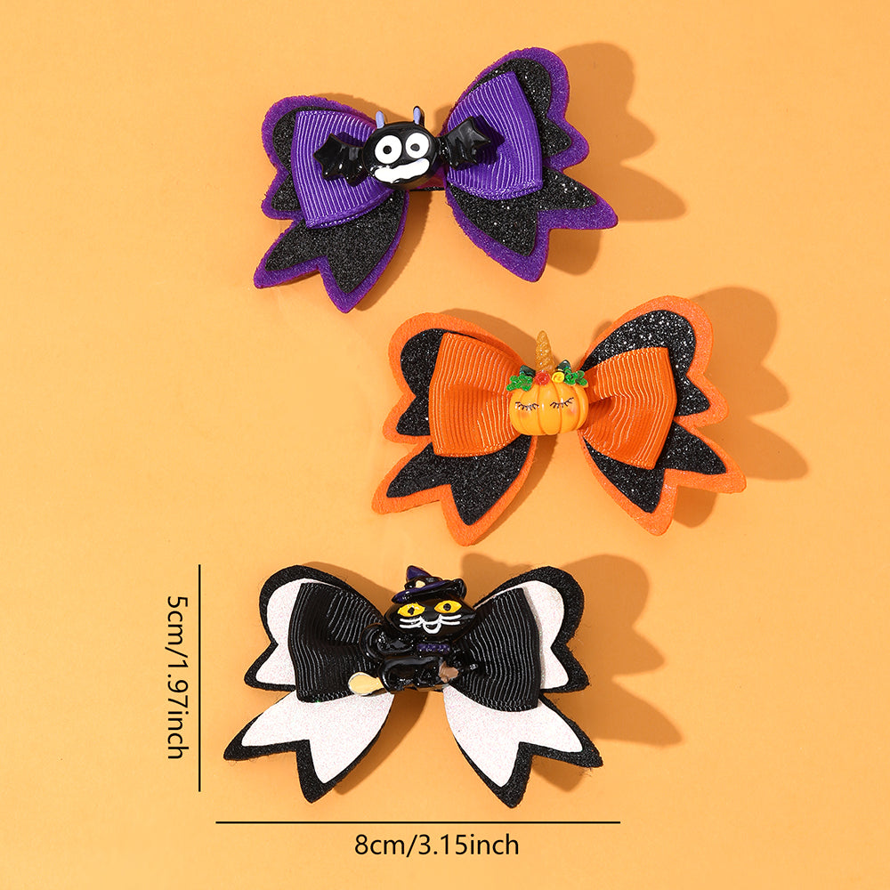 2Pcs Halloween Gorsgrain Ribbon Hair Bow Clip  Cartoon Glittter Halloween Hair Clip