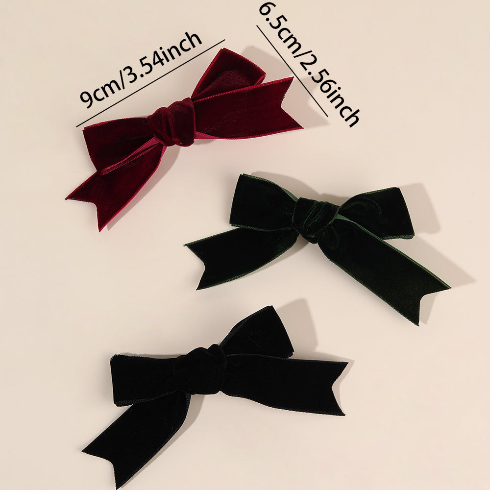 CN 6PCS Solid Color Velvet Boutique Hair Bow Clip