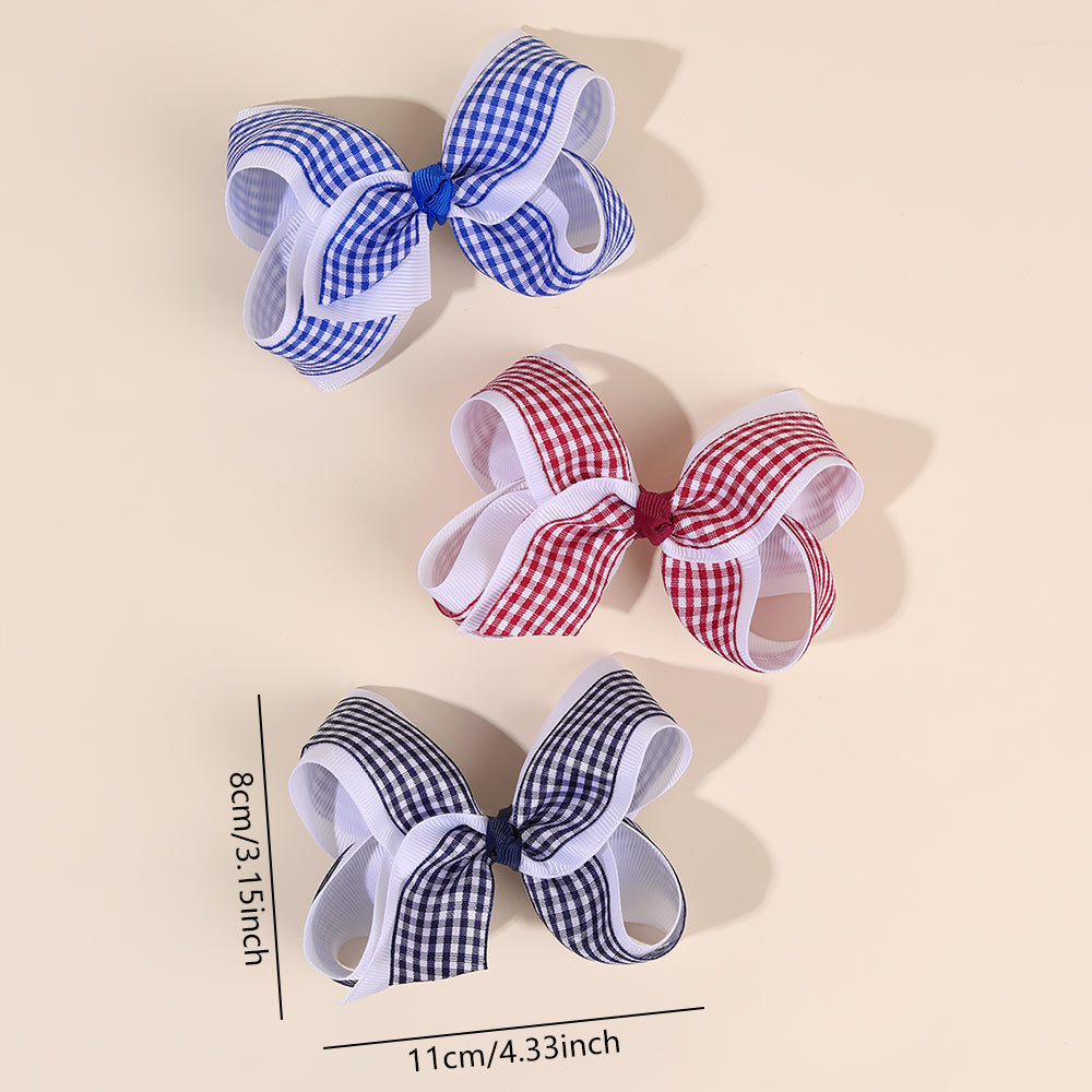 6PCS Checked Ribbon Uniform Hair Bow Clip Girls