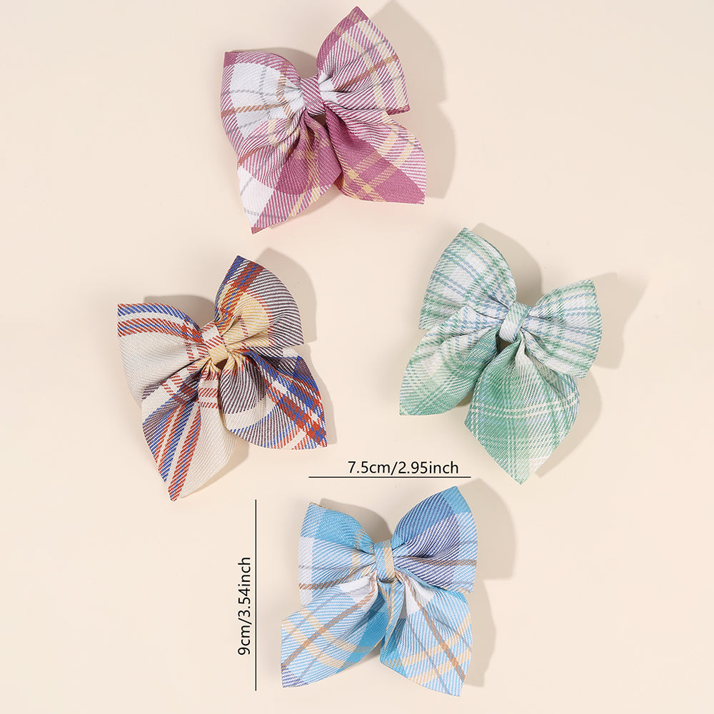 8PCS Girls Check Fabric Hair Bow Clip
