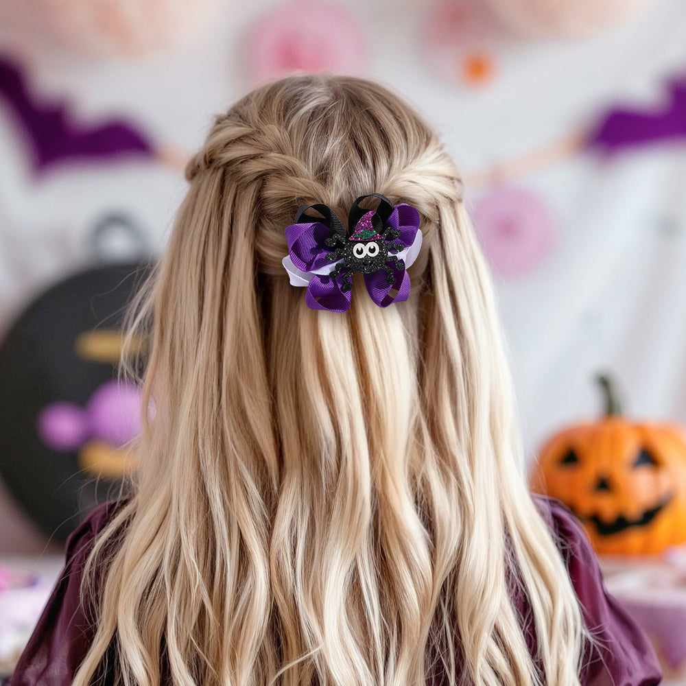 2Pcs Grosgrain Ribbon Hair Bow Clip Halloween Party Hair Clip Girls Kids