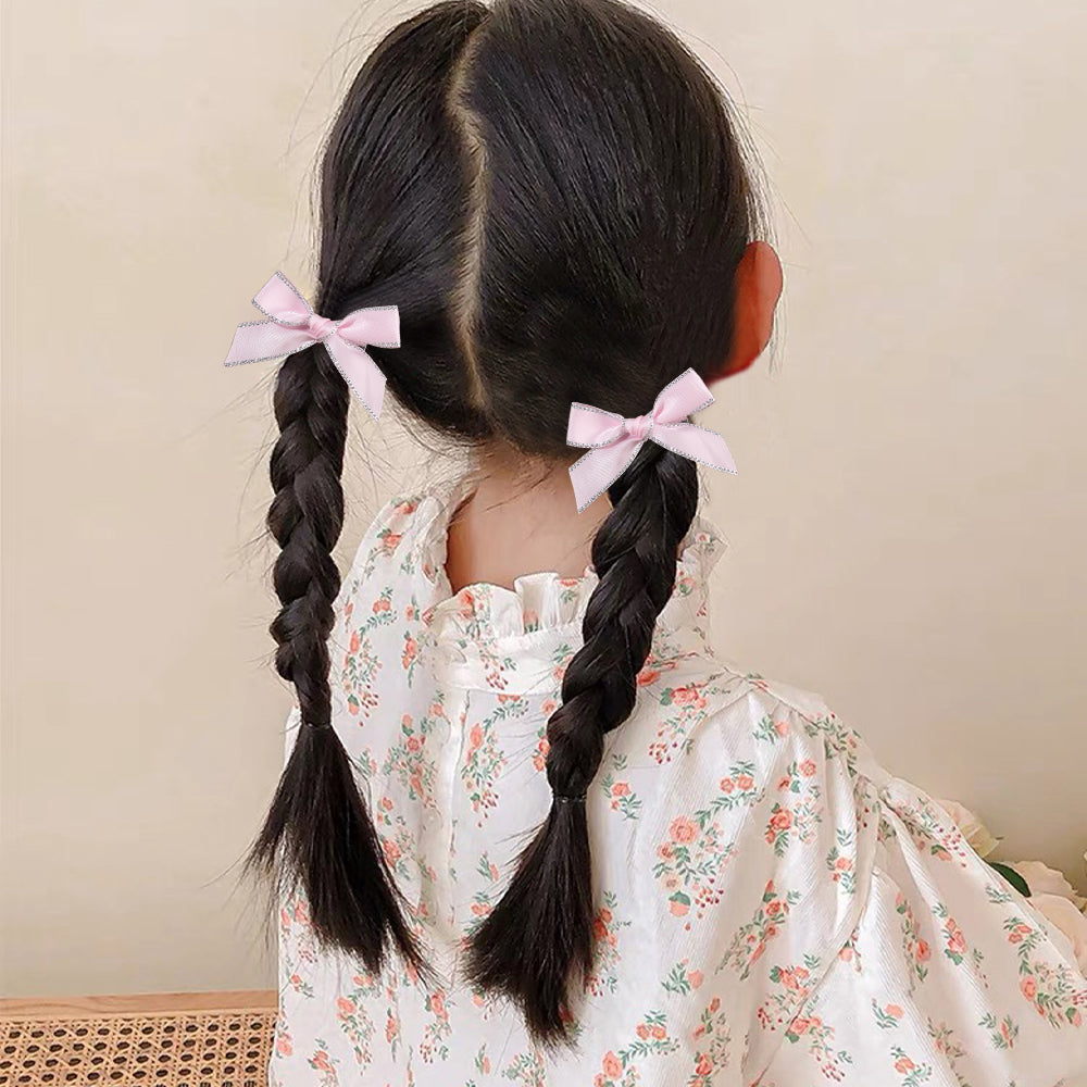 20Pcs Small Hair Bows Clips with Silver Edge