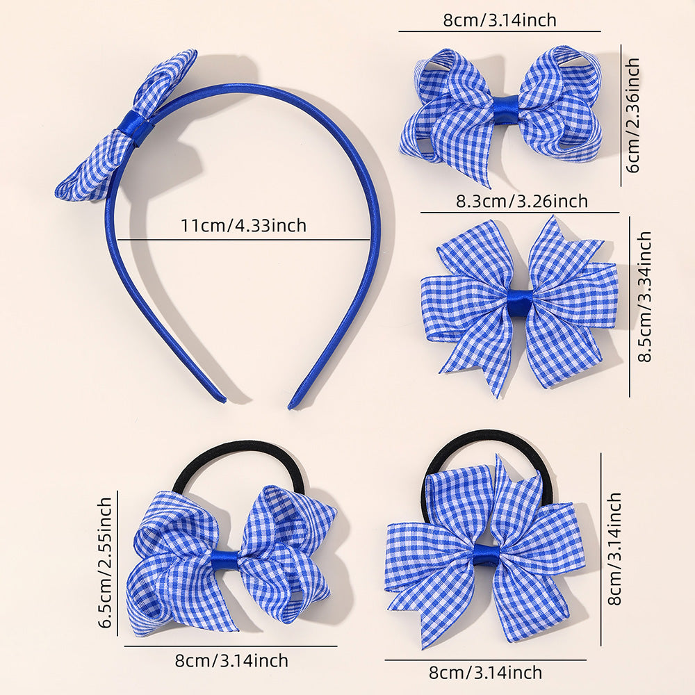 9PCS Ribbon Checked Boutique Hair Bow Set for Girls