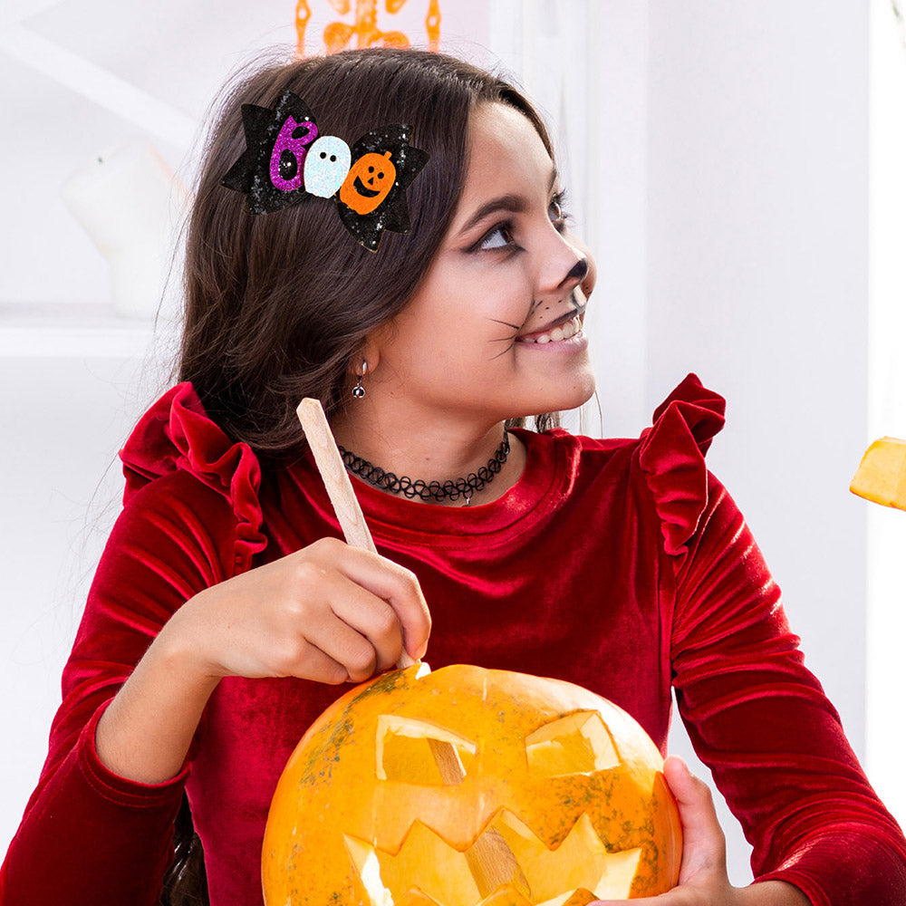 Girls Halloween Sparkly Cartoon Hair Clip Pigtails Leather Halloween Hair Accessories