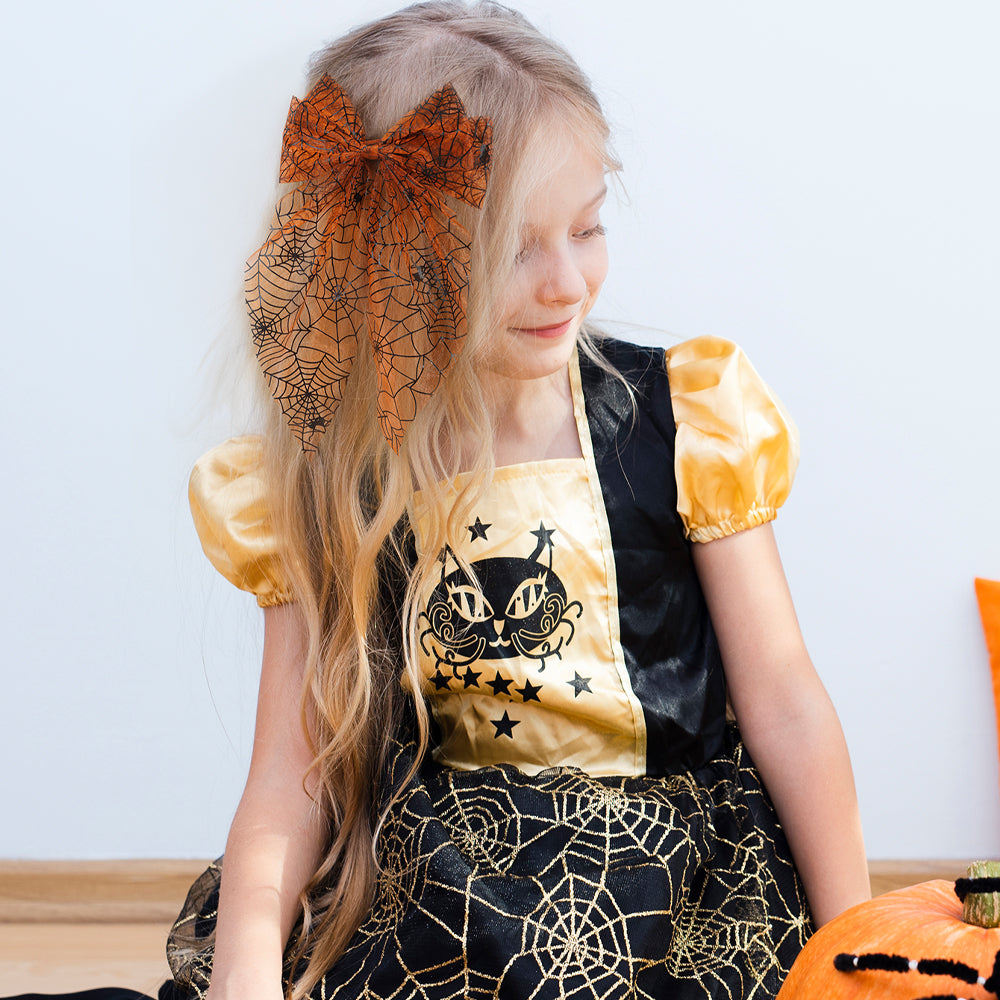 Halloween Large Mesh Long Tails Hair Bow Clip Satin Hair Clip Girls Halloween Accessories