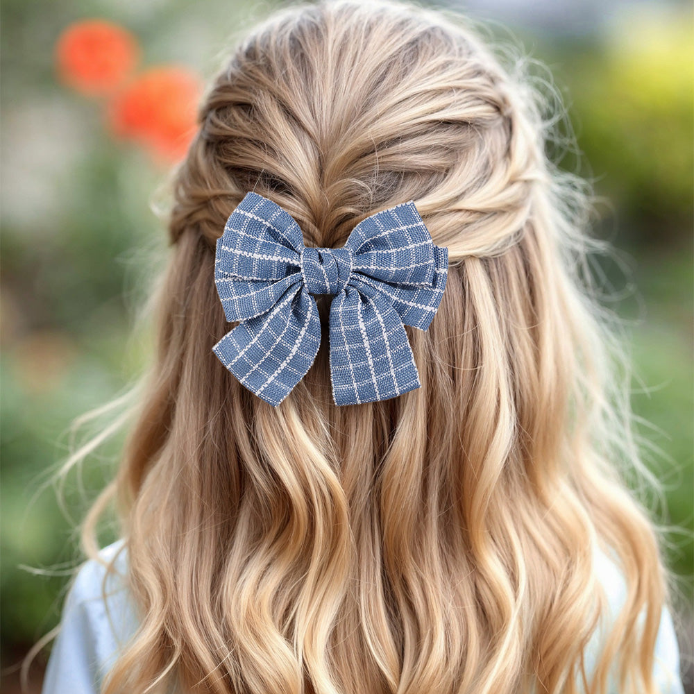 Check Fabric Barratter with Sparkly Rhinetsone Hair Clip
