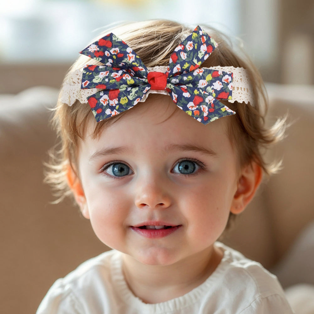 2Pcs Lace Elastic Hairband Baby Print Flower Bow Knot Infant Headband