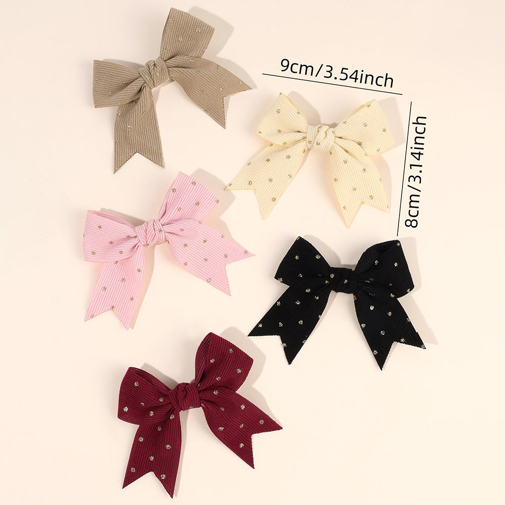 10PCS Solid Color Fabric Bow Gold Polka Hair Bow Clip for Girls