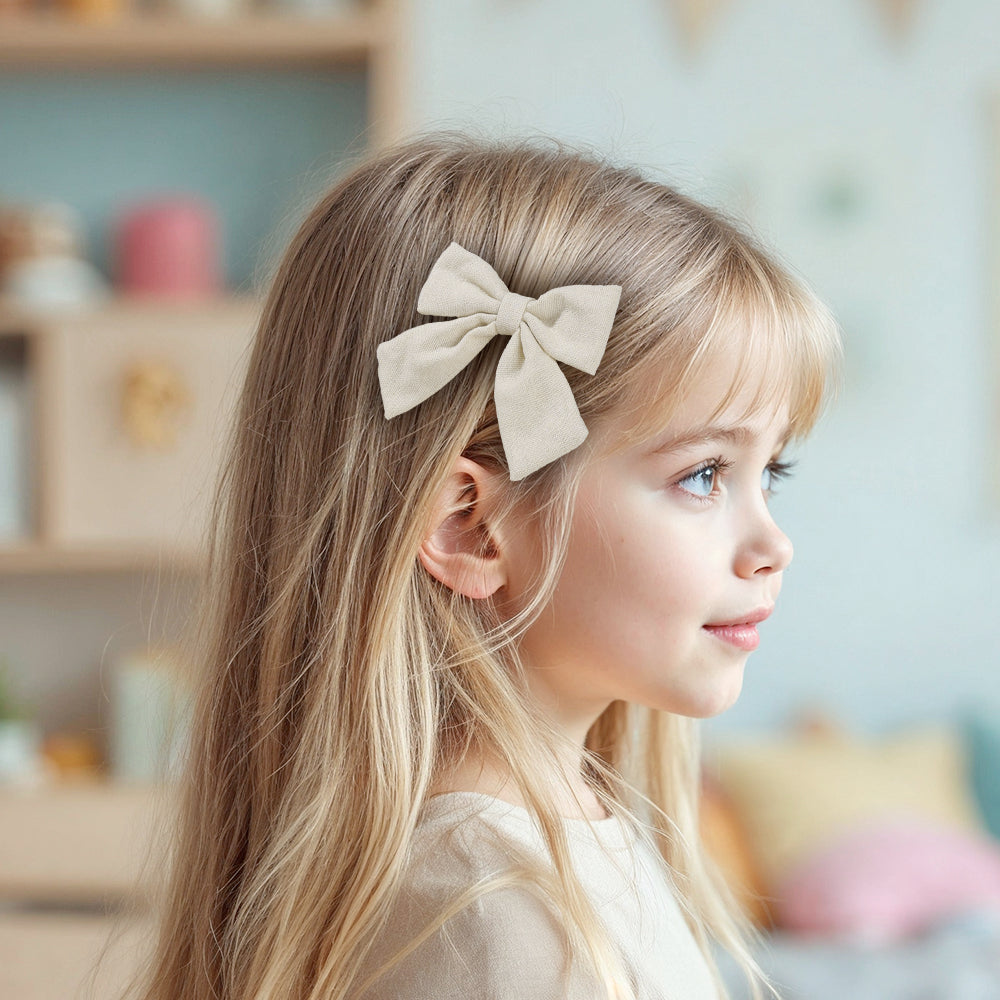 6pcs Solid Color Fabric Hair Bow Clip for Girls