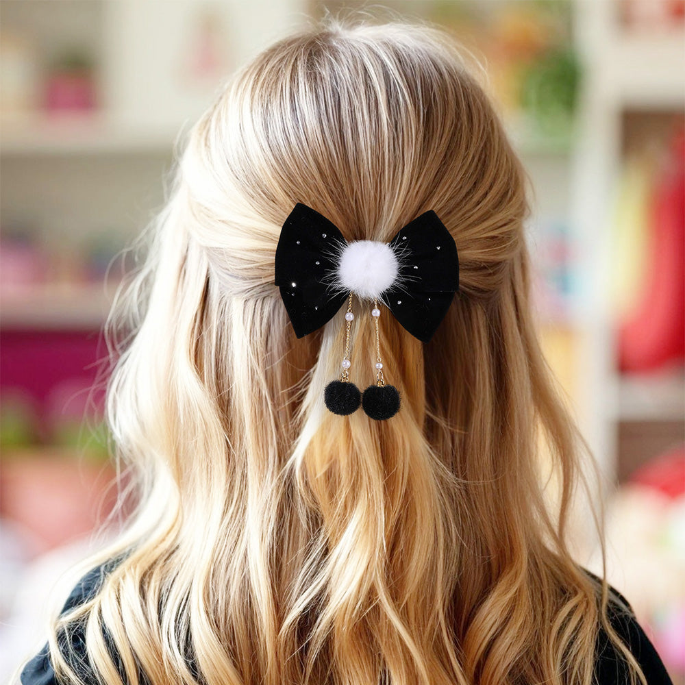 CN 4PCS Velvet Hair Bow Clip with Sparkly Rhinetone Clip Girls