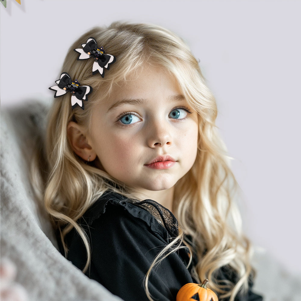 2Pcs Halloween Gorsgrain Ribbon Hair Bow Clip  Cartoon Glittter Halloween Hair Clip