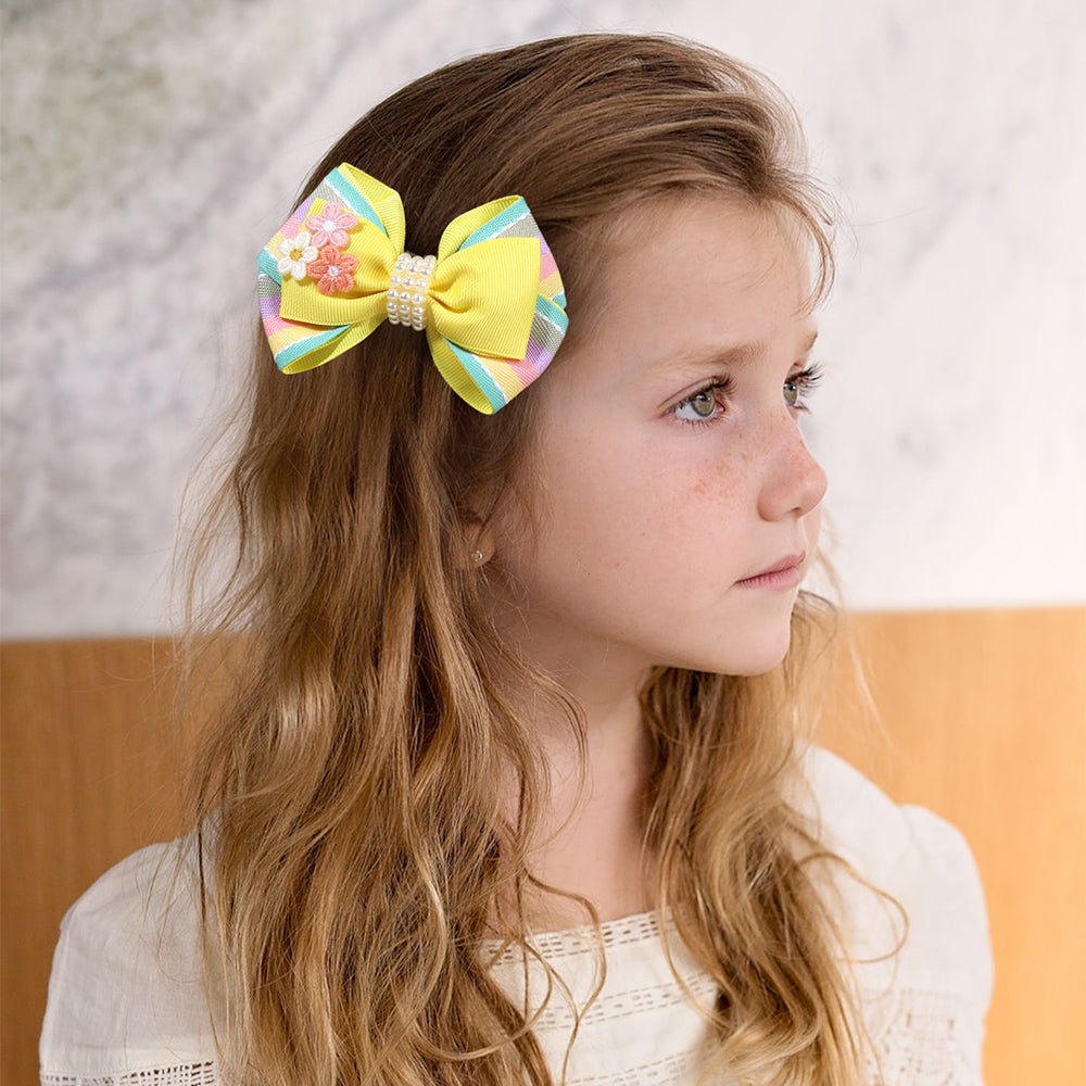 2Pcs Pastel Color Hair Bow Clips with Flower