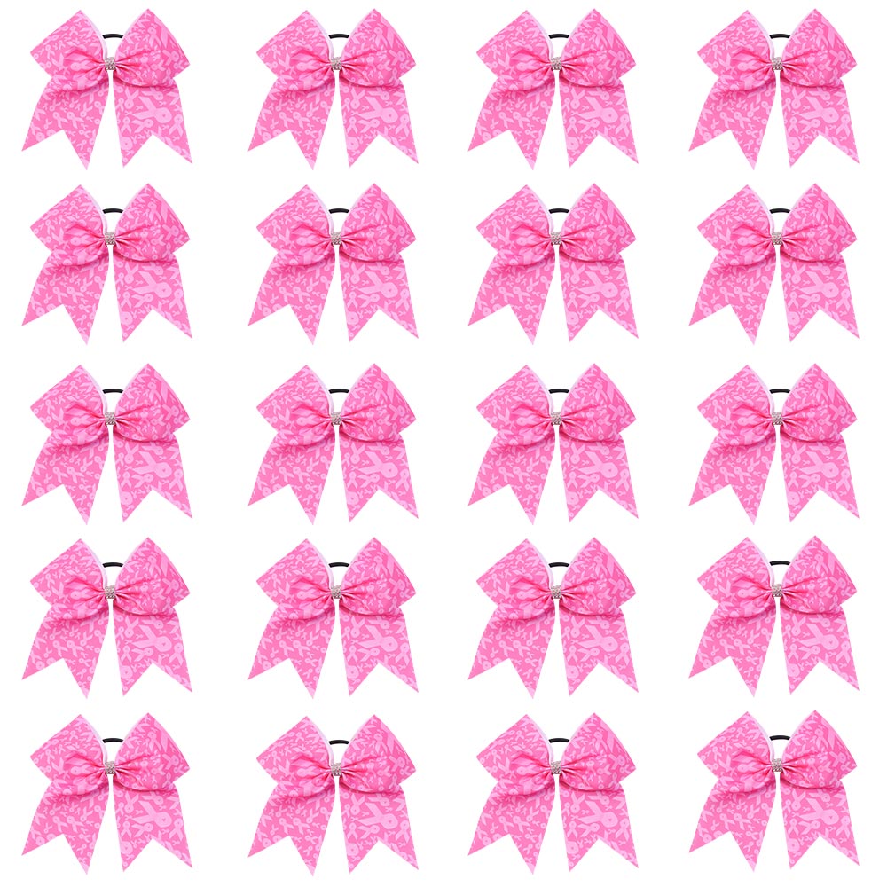 20PCS New Breast Cancer Awareness Pink Ribbon Cheer Bows